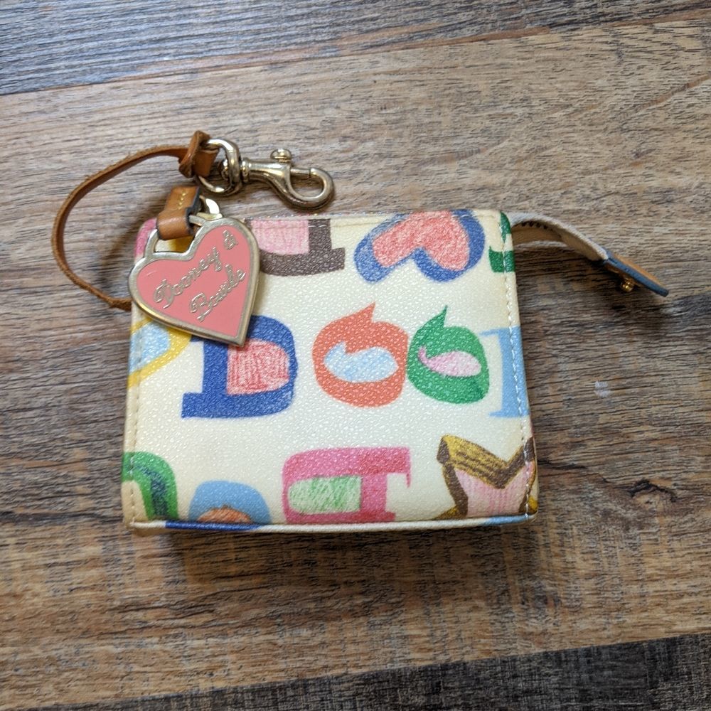 Dooney & Bourke Cream Multicolor Logo Zip Wallet with Heart Charm